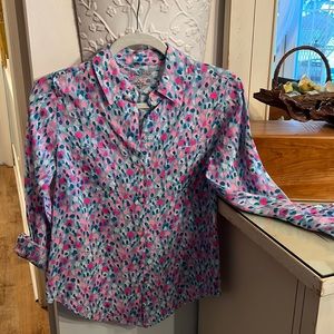 Lilly Pulitzer abstract print Linen Shirt EEEUC